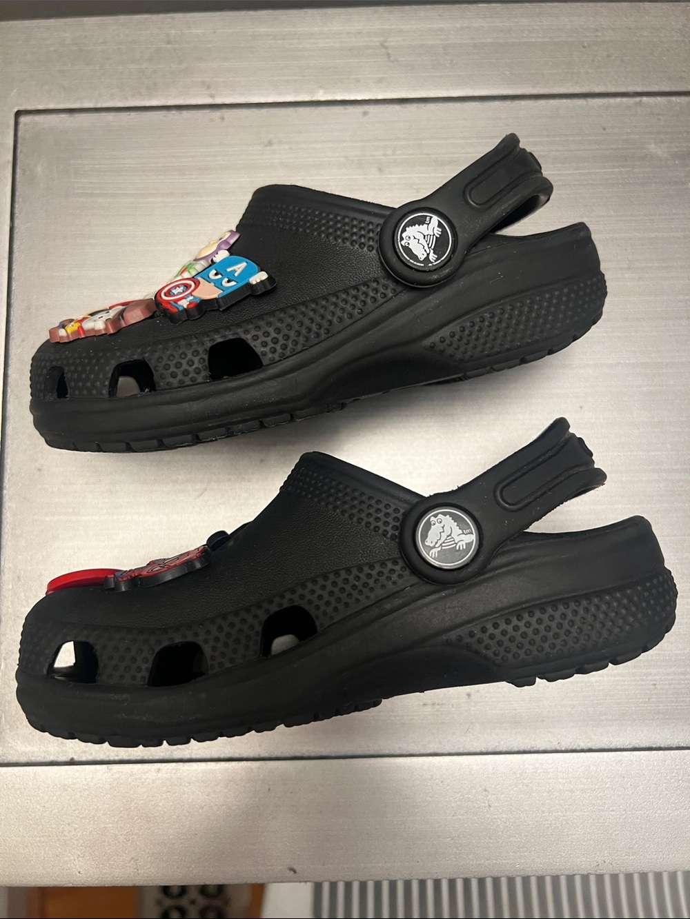Crocs Classic Clog, toddler size 9c. Black with charms - Picture 6 of 8